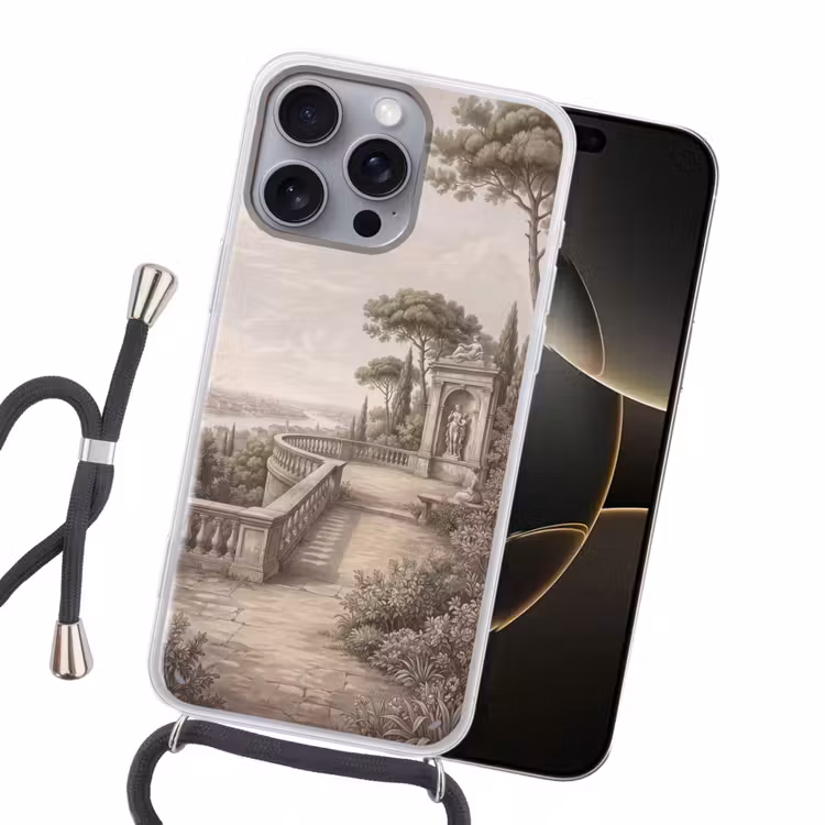 Terras - Stad - Uitzicht - Rivier Hoesje iPhone 16 Pro Max met koord klein -sfeer1