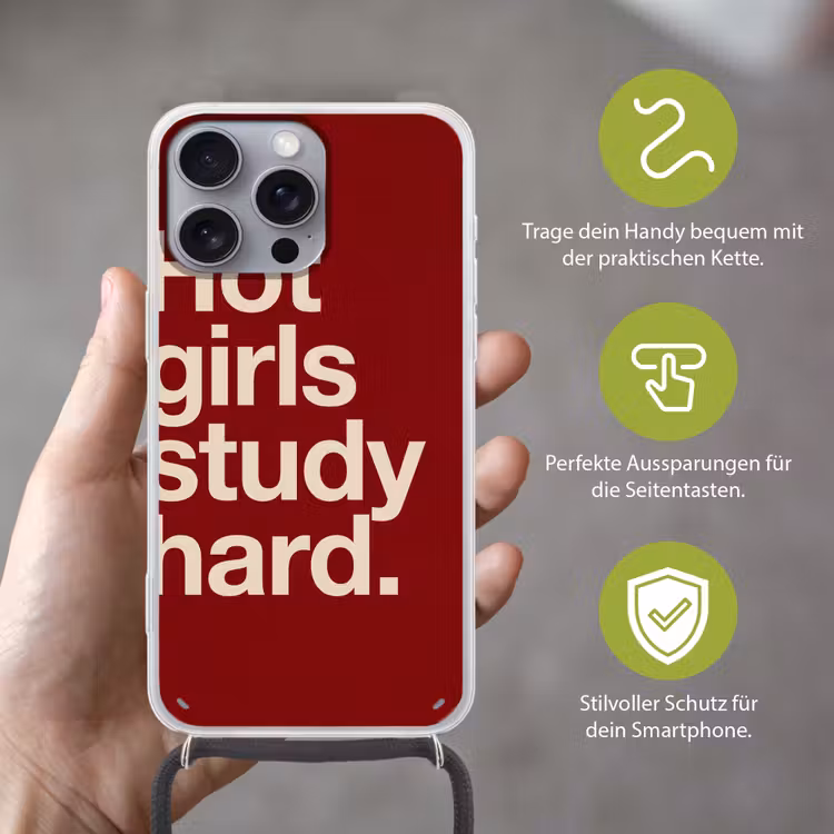 Tekst - Studie - Motivatie - Modern - Rood Hoesje iPhone 16 Pro Max met koord klein -sfeer2_DE