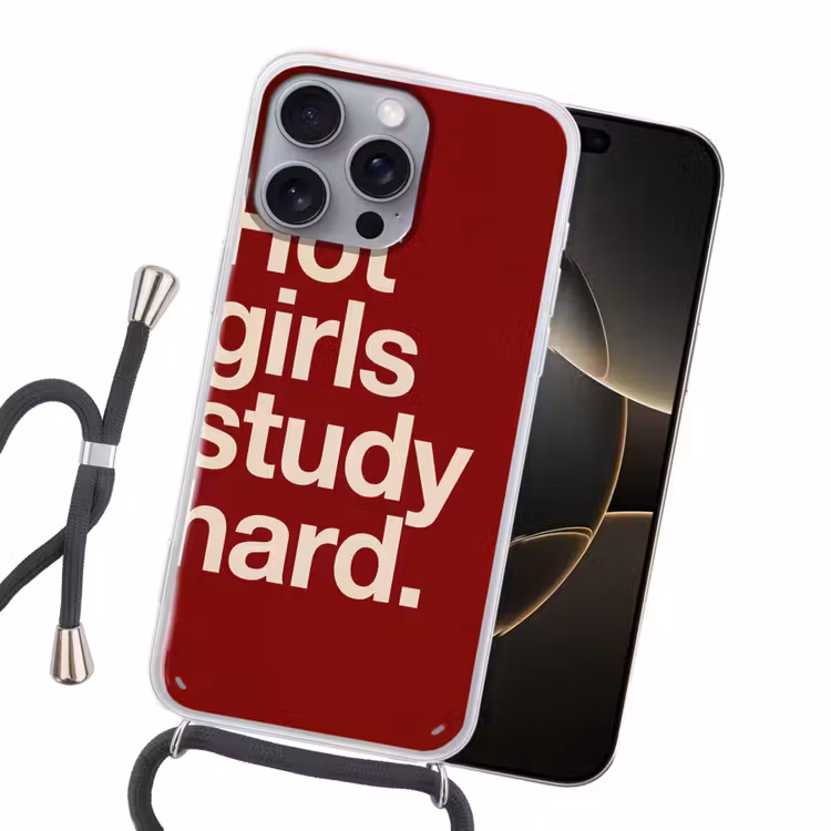 Tekst - Studie - Motivatie - Modern - Rood Hoesje iPhone 16 Pro Max met koord klein -sfeer1