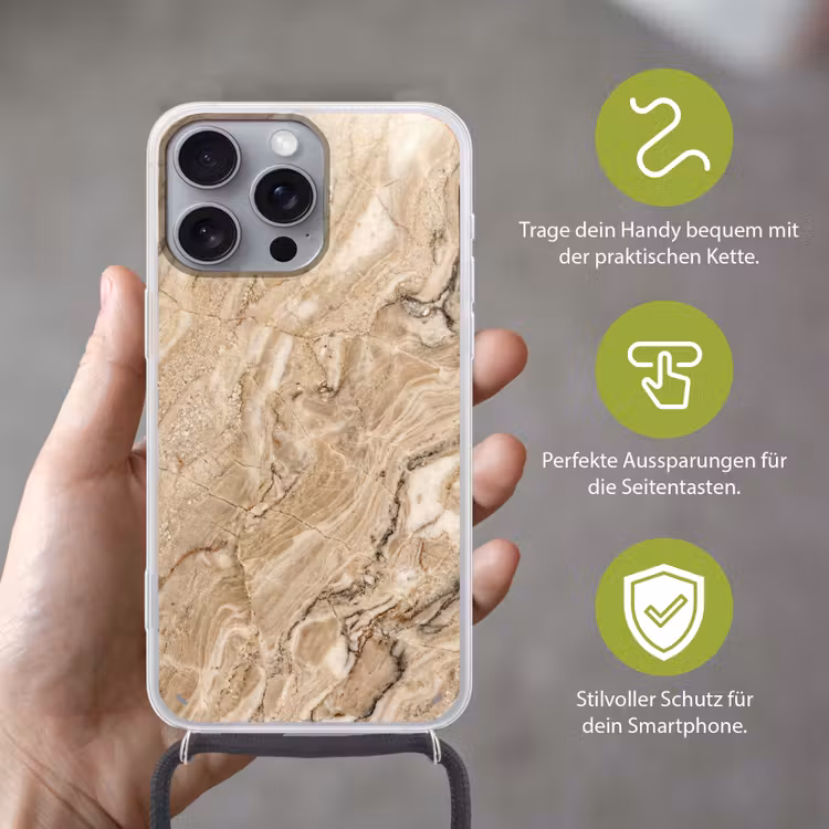 Textuur - Aders - Abstract - Modern - Beige Hoesje iPhone 16 Pro Max met koord klein -sfeer2_DE