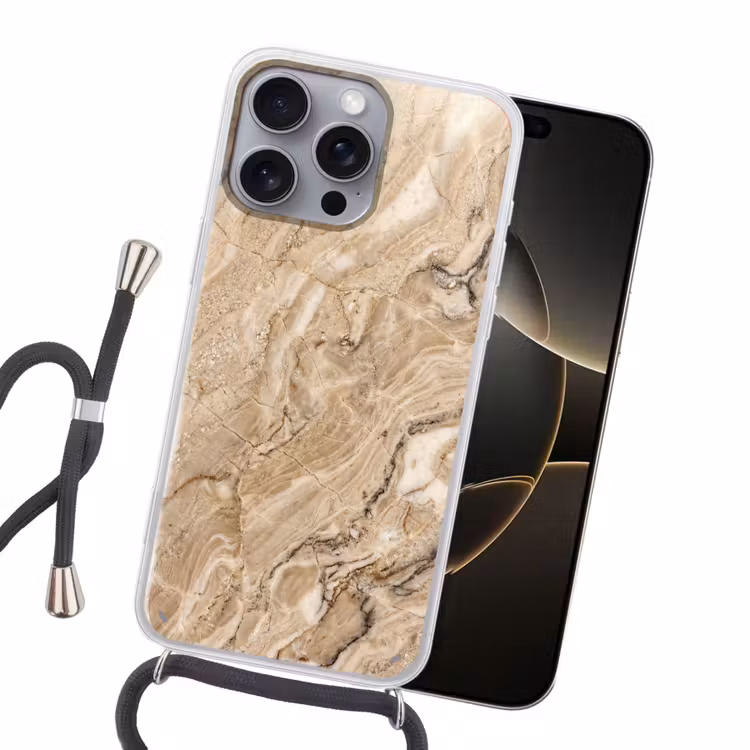Textuur - Aders - Abstract - Modern - Beige Hoesje iPhone 16 Pro Max met koord klein -sfeer1