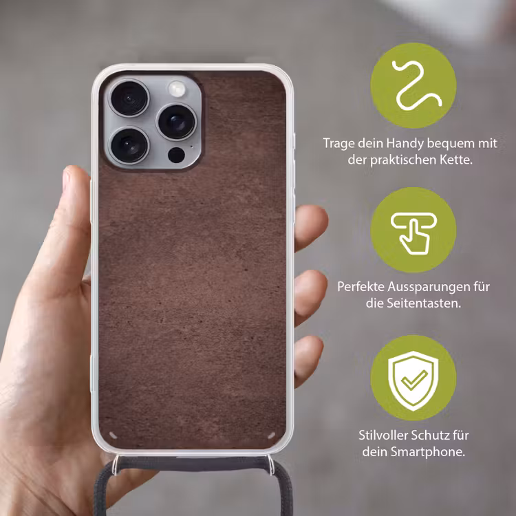 Textuur - Beton - Abstract - Donker - Bruin Hoesje iPhone 16 Pro Max met koord klein -sfeer2_DE