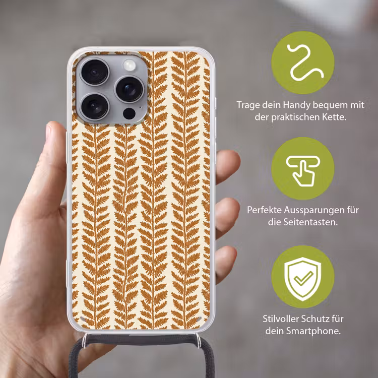 Textuur - Bladeren - Oker Hoesje iPhone 16 Pro Max met koord klein 804 -sfeer2_DE