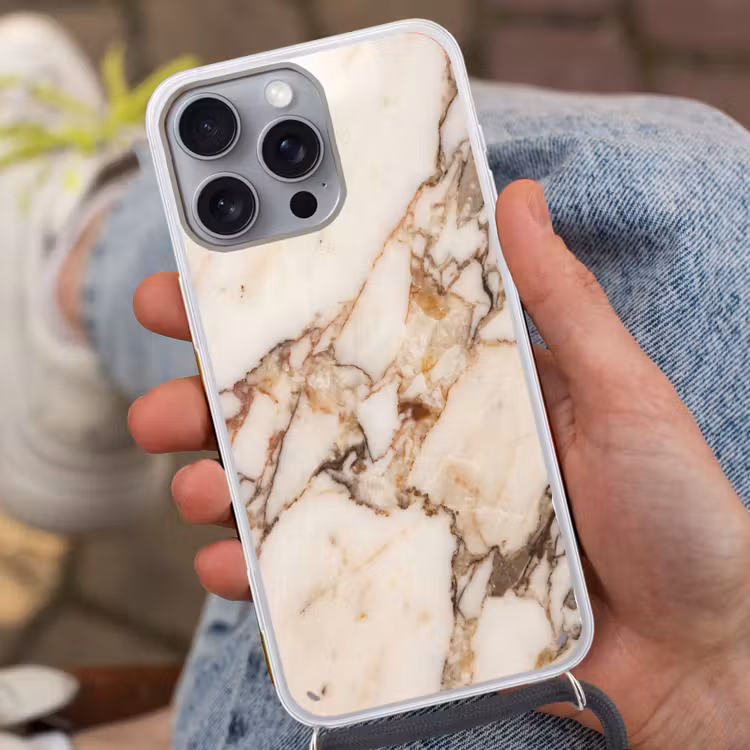 Textuur - Gesteente - Aderen - Abstract - Wit Hoesje iPhone 16 Pro Max met koord klein -sfeer3