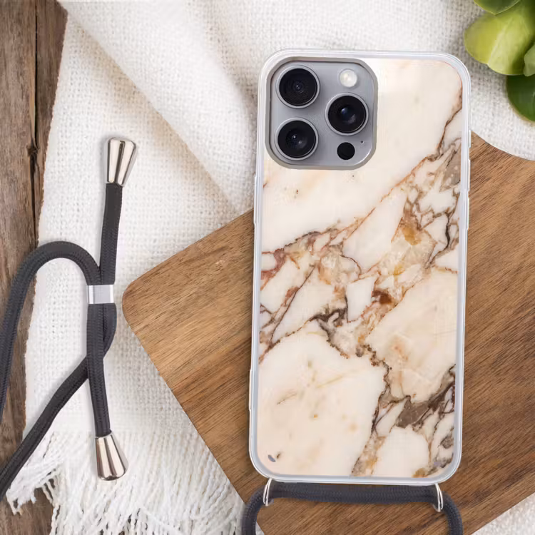 Textuur - Gesteente - Aderen - Abstract - Wit Hoesje iPhone 16 Pro Max met koord klein -sfeer4