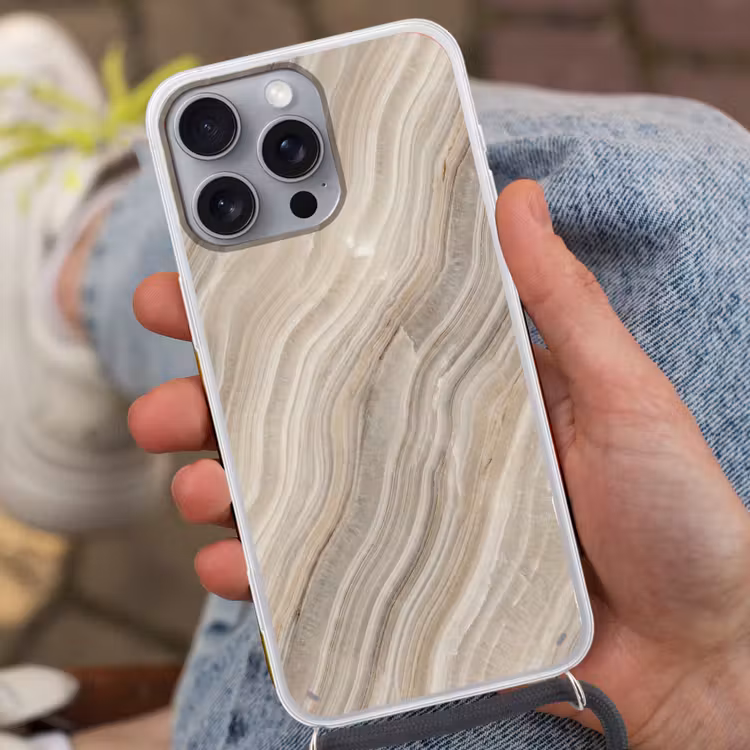 Textuur - Golvend - Abstract - Modern - Beige Hoesje iPhone 16 Pro Max met koord klein -sfeer3