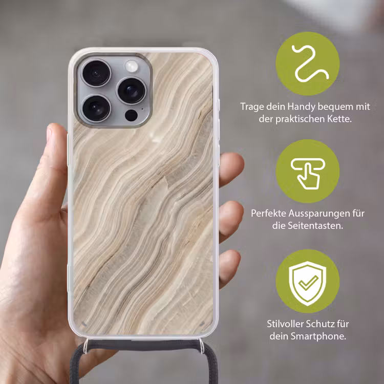 Textuur - Golvend - Abstract - Modern - Beige Hoesje iPhone 16 Pro Max met koord klein -sfeer2_DE
