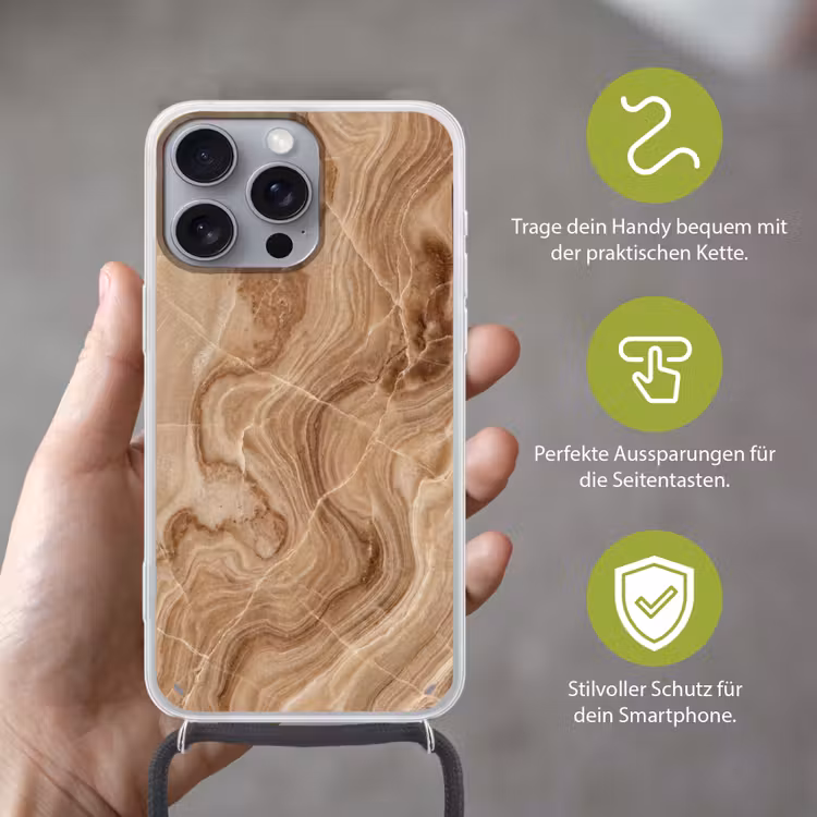 Textuur - Golvend - Abstract - Warm - Bruin Hoesje iPhone 16 Pro Max met koord klein -sfeer2_DE