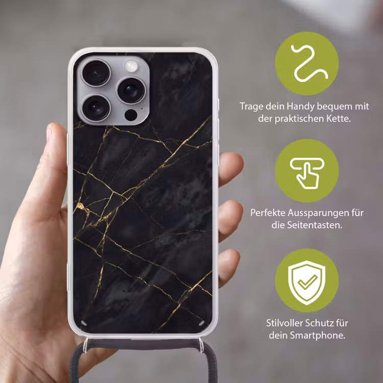 Textuur - Gouden lijnen - Abstract - Modern - Zwart Hoesje iPhone 16 Pro Max met koord klein -sfeer2_DE