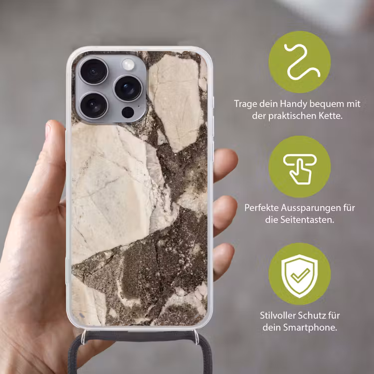Textuur - Marmer - Abstract - Beige - Bruin Hoesje iPhone 16 Pro Max met koord klein -sfeer2_DE