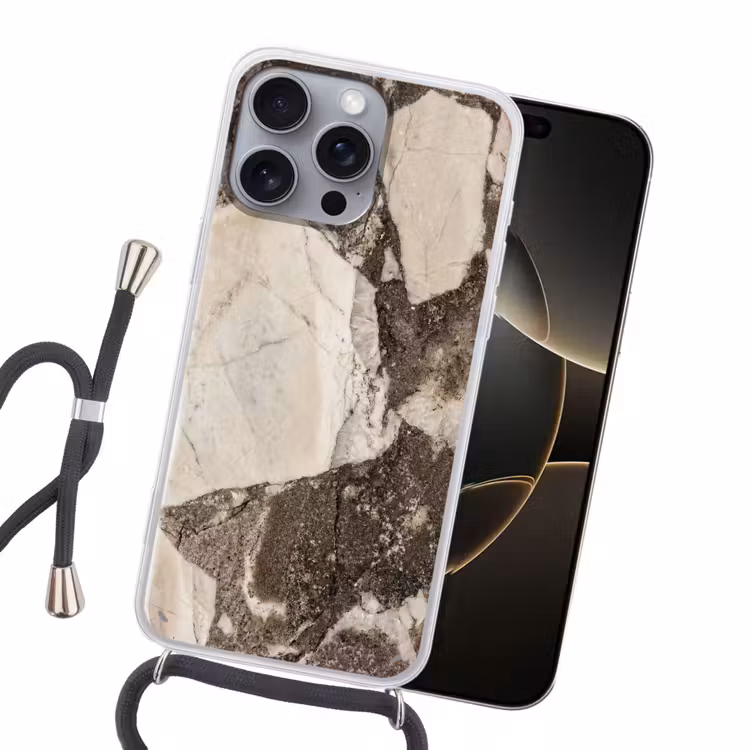 Textuur - Marmer - Abstract - Beige - Bruin Hoesje iPhone 16 Pro Max met koord klein -sfeer1