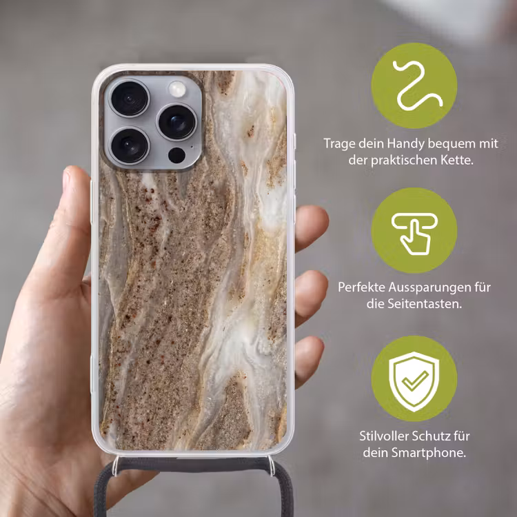 Textuur - Steen - Abstract - Beige Hoesje iPhone 16 Pro Max met koord klein -sfeer2_DE