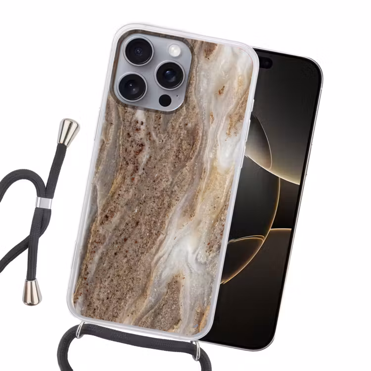 Textuur - Steen - Abstract - Beige Hoesje iPhone 16 Pro Max met koord klein -sfeer1
