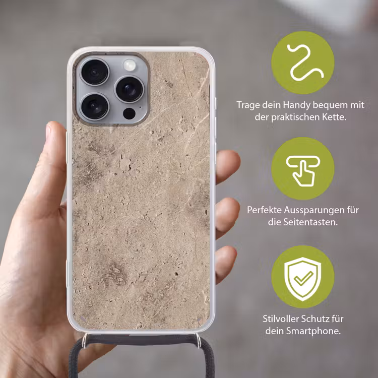 Textuur - Steen - Patroon - Rustiek - Beige Hoesje iPhone 16 Pro Max met koord klein -sfeer2_DE