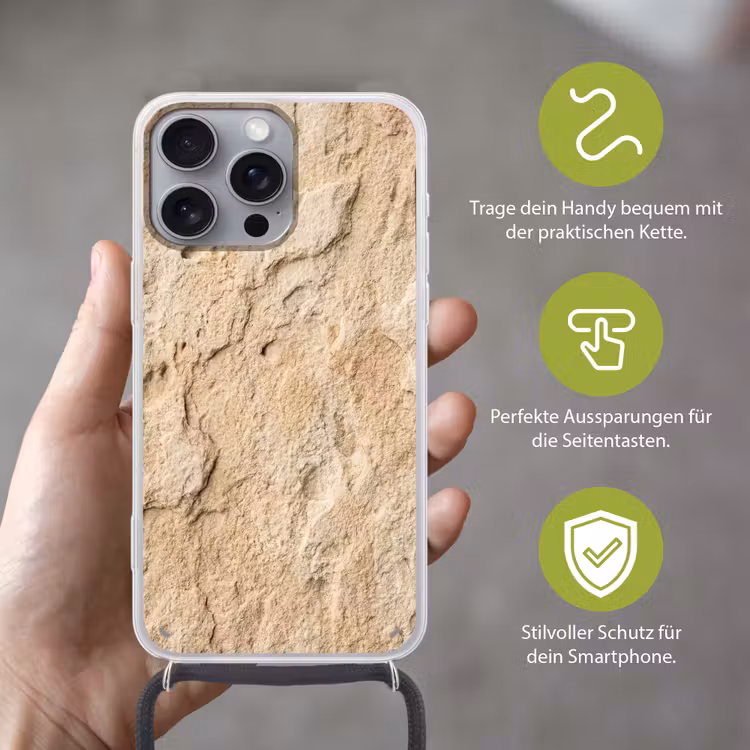 Textuur - Steen - Natuur - Beige Hoesje iPhone 16 Pro Max met koord klein -sfeer2_DE