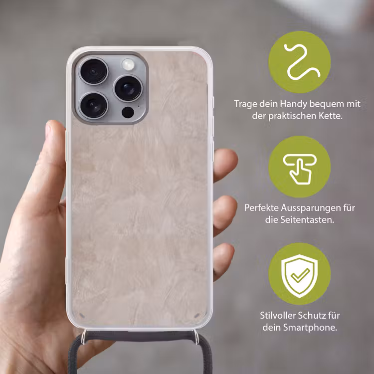 Textuur - Wand - Modern - Beige - Abstract Hoesje iPhone 16 Pro Max met koord klein -sfeer2_DE