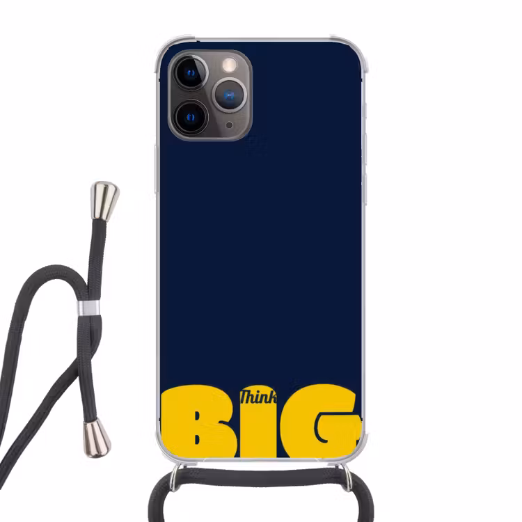 Think big - Blauw - Geel Hoesje iPhone 12 Pro met koord klein -3d