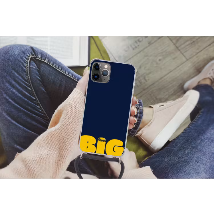 Think big - Blauw - Geel Hoesje iPhone 12 Pro met koord klein -hand