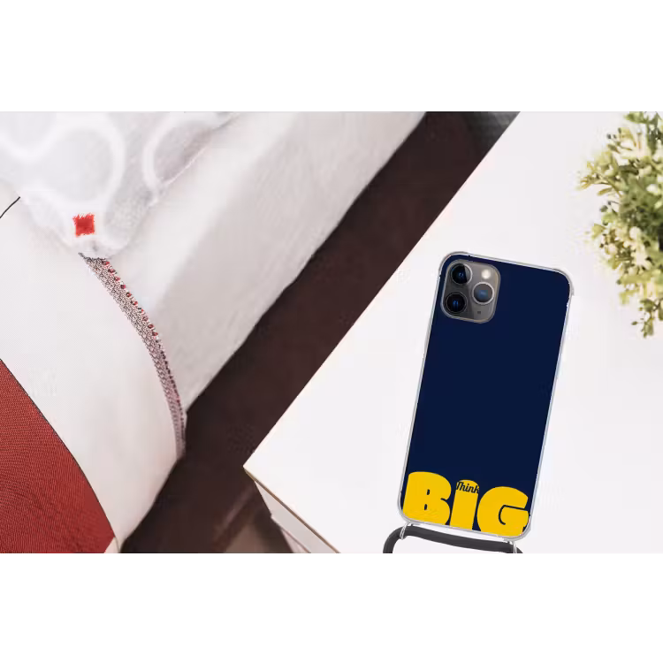 Think big - Blauw - Geel Hoesje iPhone 12 Pro met koord klein -kamer