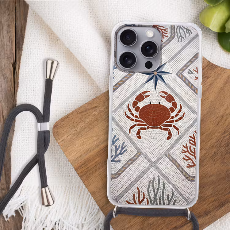 Dier - Mozaïek - Zee - Klassiek - Bruin Hoesje iPhone 16 Pro Max met koord klein -sfeer4