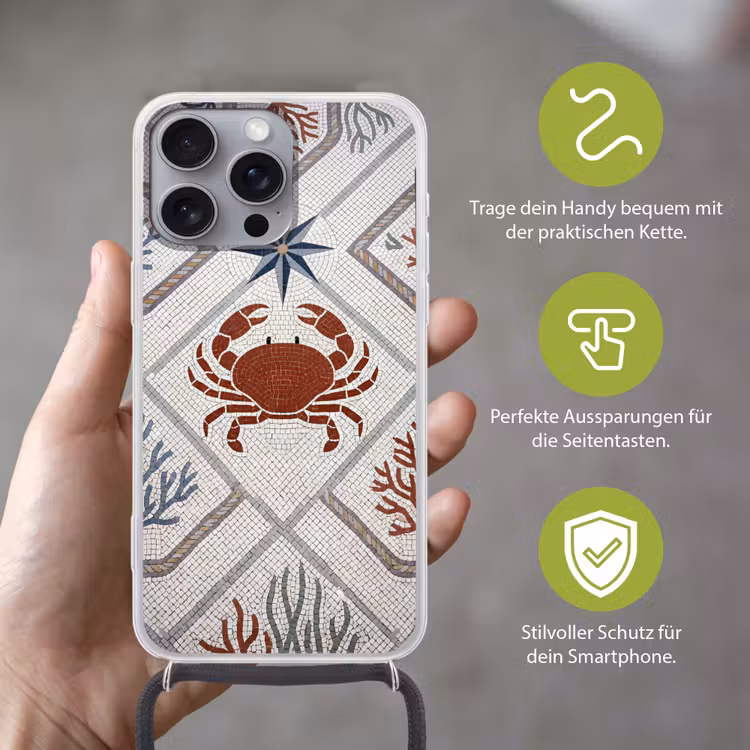 Dier - Mozaïek - Zee - Klassiek - Bruin Hoesje iPhone 16 Pro Max met koord klein -sfeer2_DE