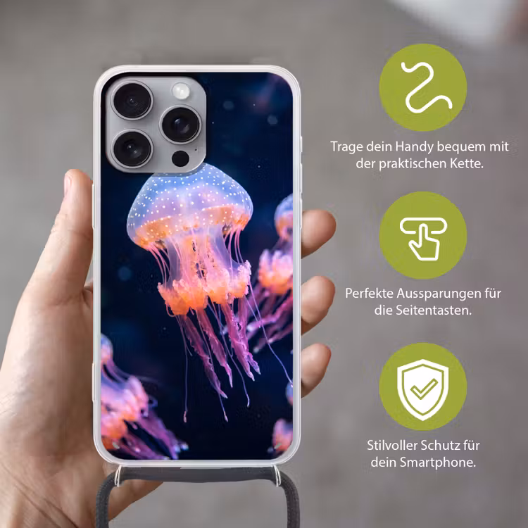 Dier - Onderwater - Natuur - Roze - Mysterieus Hoesje iPhone 16 Pro Max met koord klein -sfeer2_DE