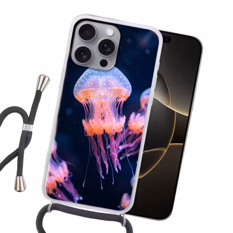Dier - Onderwater - Natuur - Roze - Mysterieus Hoesje iPhone 16 Pro Max met koord klein -sfeer1
