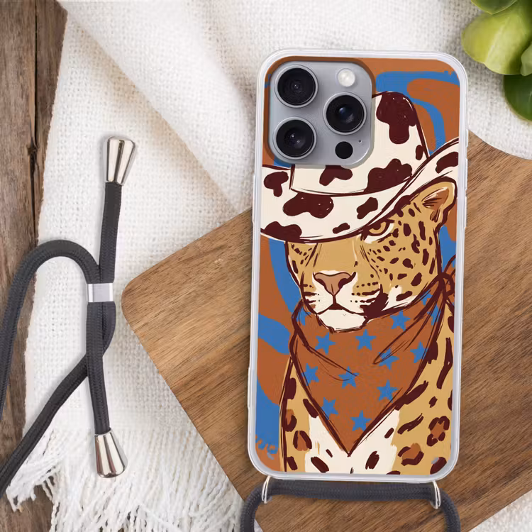 Dieren - Cowboyhoed - Modern - Illustratie - Bruin Hoesje iPhone 16 Pro Max met koord klein -sfeer4