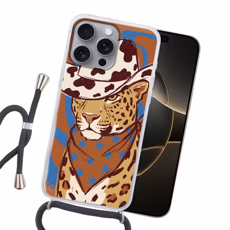 Dieren - Cowboyhoed - Modern - Illustratie - Bruin Hoesje iPhone 16 Pro Max met koord klein -sfeer1