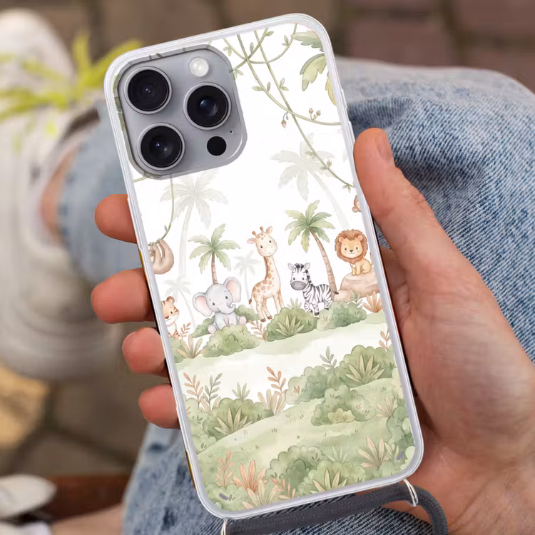 Dieren - Jungle - Pastel Hoesje iPhone 16 Pro Max met koord klein -sfeer3