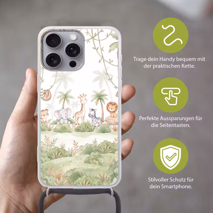 Dieren - Jungle - Pastel Hoesje iPhone 16 Pro Max met koord klein -sfeer2_DE