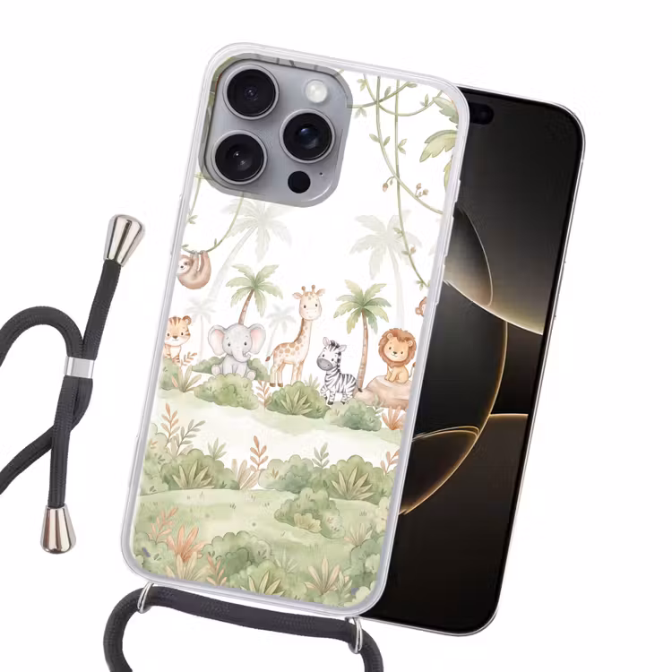 Dieren - Jungle - Pastel Hoesje iPhone 16 Pro Max met koord klein -sfeer1