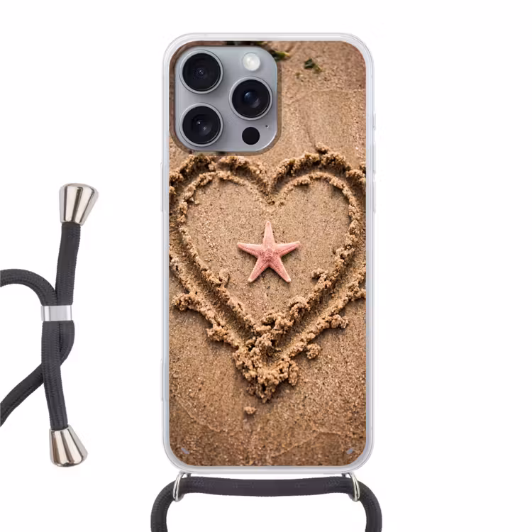 Dieren - Hart - Strand - Zand - Roze Hoesje iPhone 16 Pro Max met koord klein -3d