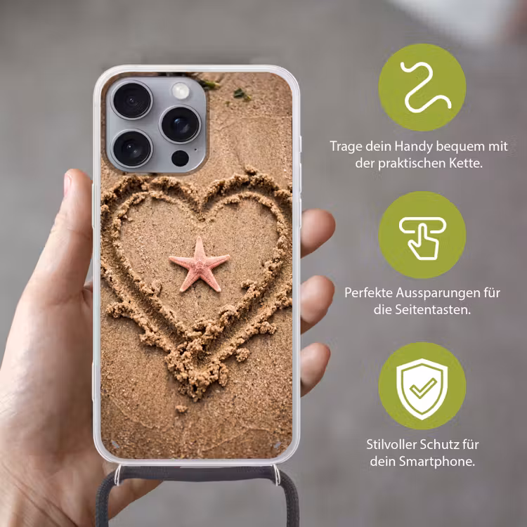 Dieren - Hart - Strand - Zand - Roze Hoesje iPhone 16 Pro Max met koord klein -sfeer2_DE