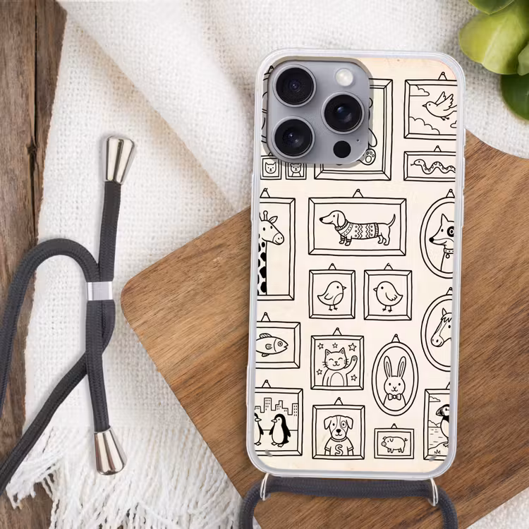 Dieren - Illustratie - Lijsten - Galerij - Speels Hoesje iPhone 16 Pro Max met koord klein -sfeer4