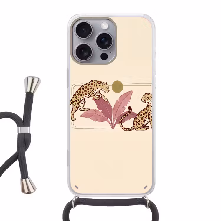 Dieren - Kat - Jungle - Illustratie - Beige Hoesje iPhone 16 Pro Max met koord klein -3d