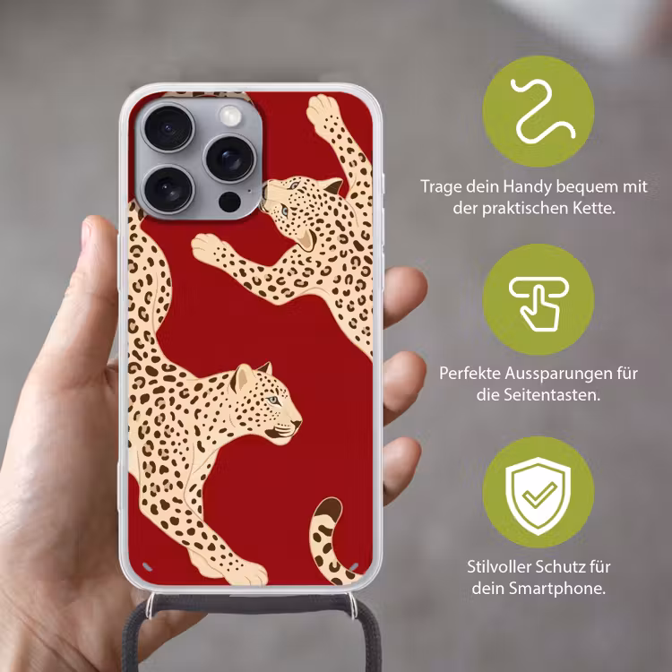 Dieren - Luipaard - Abstract - Rood - Modern Hoesje iPhone 16 Pro Max met koord klein -sfeer2_DE