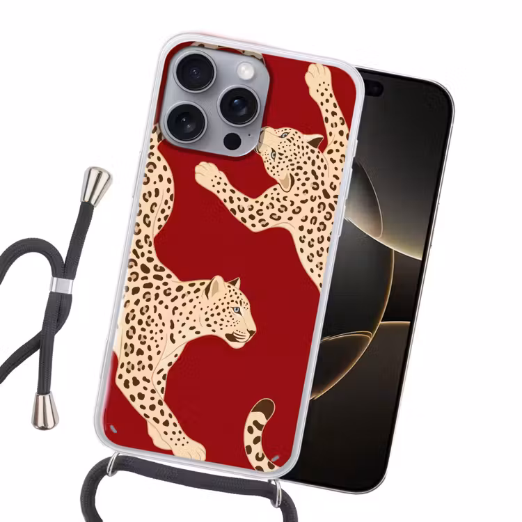 Dieren - Luipaard - Abstract - Rood - Modern Hoesje iPhone 16 Pro Max met koord klein -sfeer1