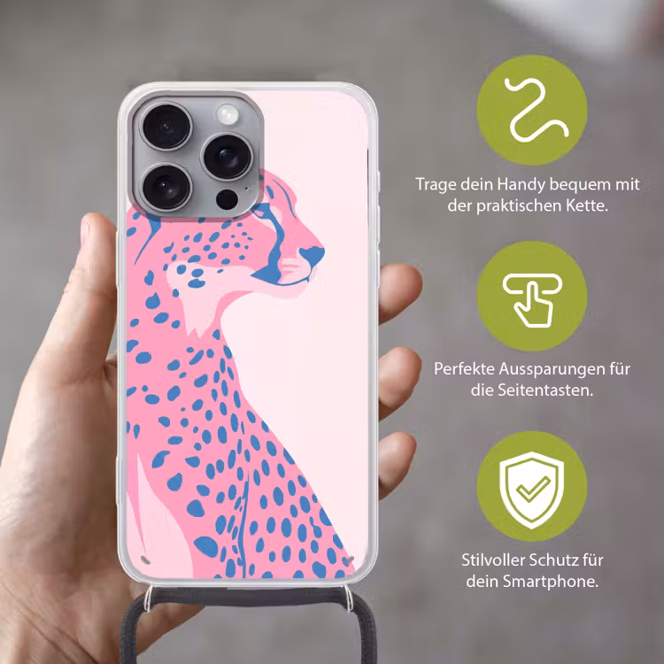 Dieren - Profiel - Abstract - Roze - Blauw Hoesje iPhone 16 Pro Max met koord klein -sfeer2_DE