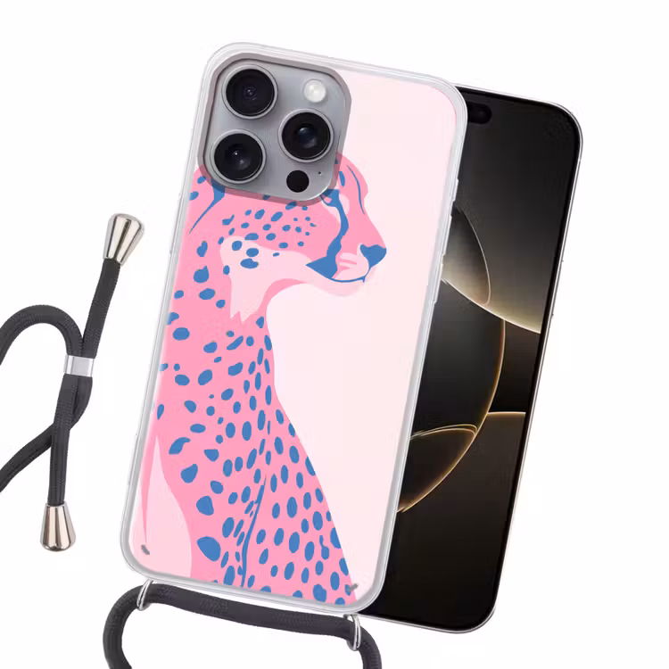 Dieren - Profiel - Abstract - Roze - Blauw Hoesje iPhone 16 Pro Max met koord klein -sfeer1