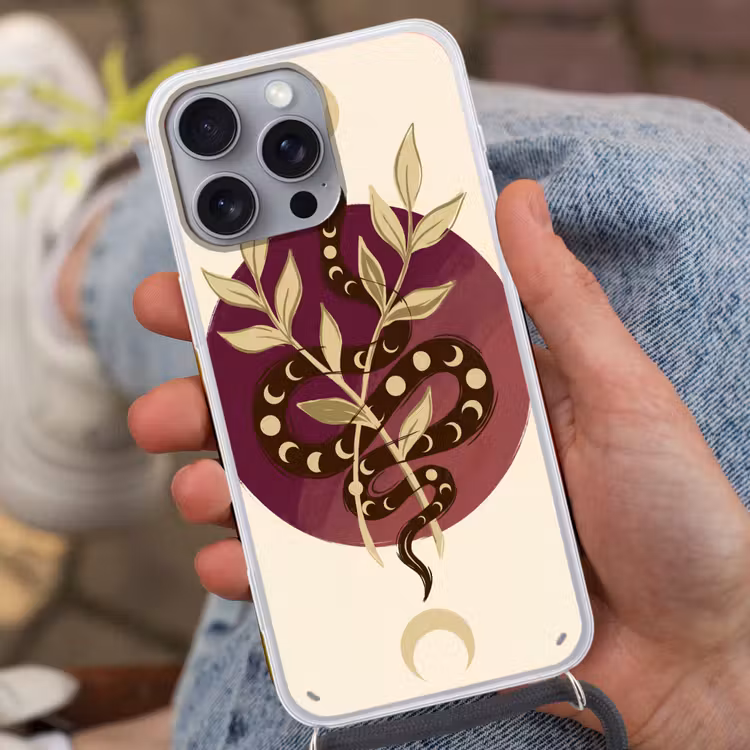 Dieren - Slang - Maan - Mystiek - Abstract Hoesje iPhone 16 Pro Max met koord klein -sfeer3