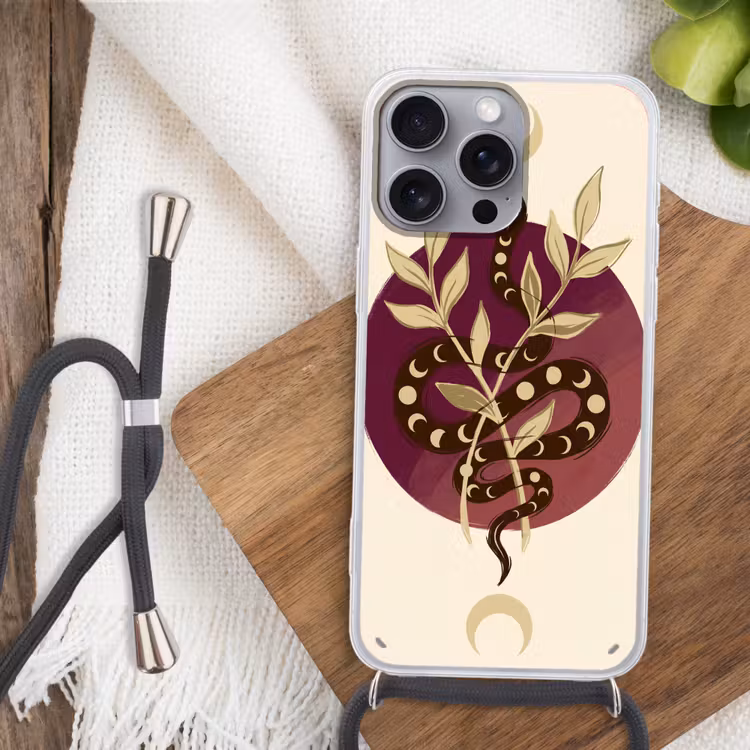Dieren - Slang - Maan - Mystiek - Abstract Hoesje iPhone 16 Pro Max met koord klein -sfeer4