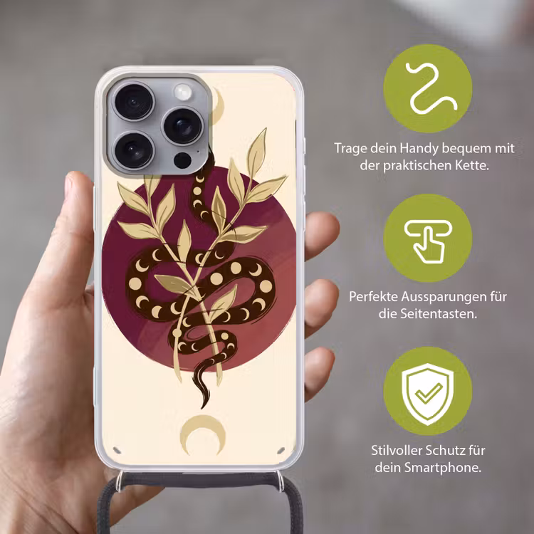 Dieren - Slang - Maan - Mystiek - Abstract Hoesje iPhone 16 Pro Max met koord klein -sfeer2_DE