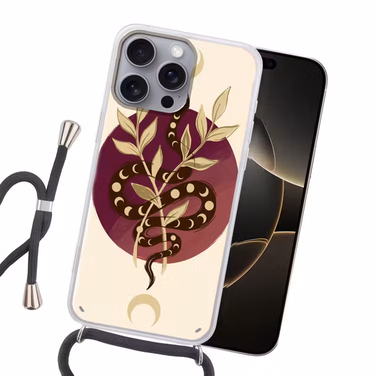 Dieren - Slang - Maan - Mystiek - Abstract Hoesje iPhone 16 Pro Max met koord klein -sfeer1