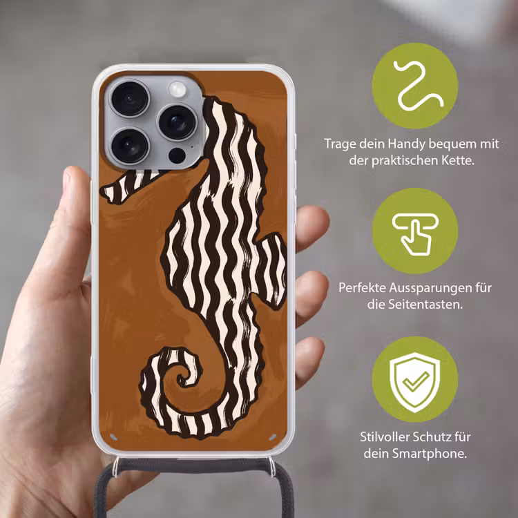 Dieren - Zeepaardje - Abstract - Bruin - Strepen Hoesje iPhone 16 Pro Max met koord klein -sfeer2_DE