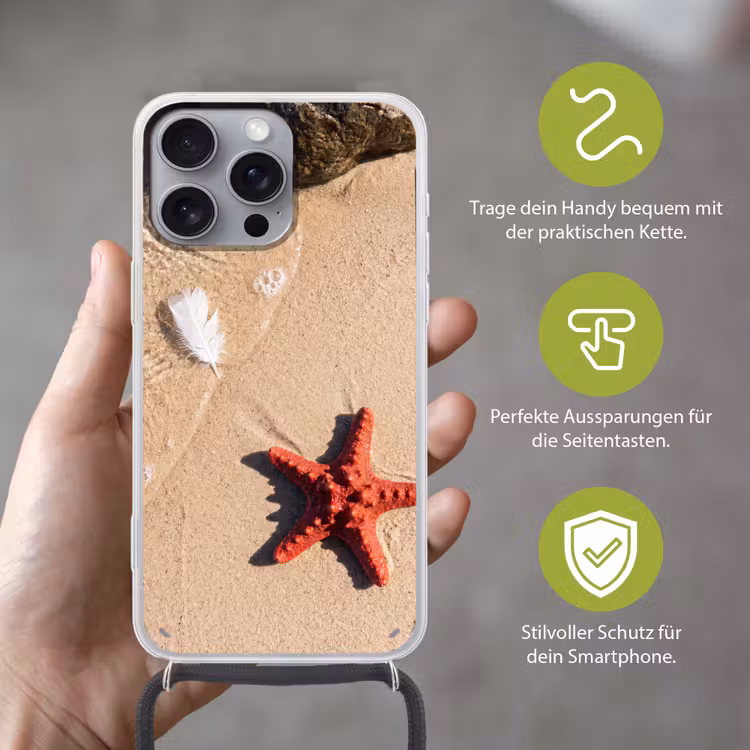 Dieren - Strand - Zee - Natuur - Rood Hoesje iPhone 16 Pro Max met koord klein -sfeer2_DE