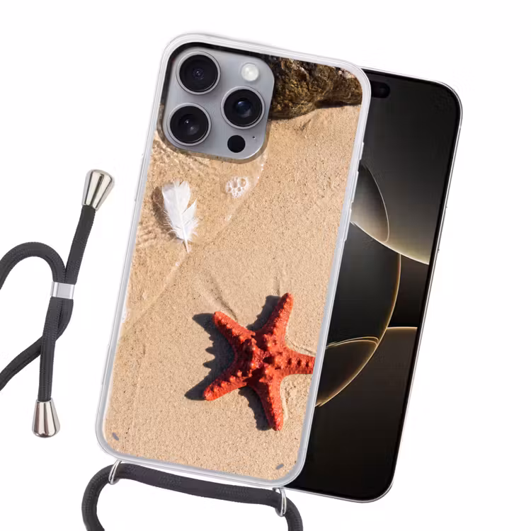 Dieren - Strand - Zee - Natuur - Rood Hoesje iPhone 16 Pro Max met koord klein -sfeer1