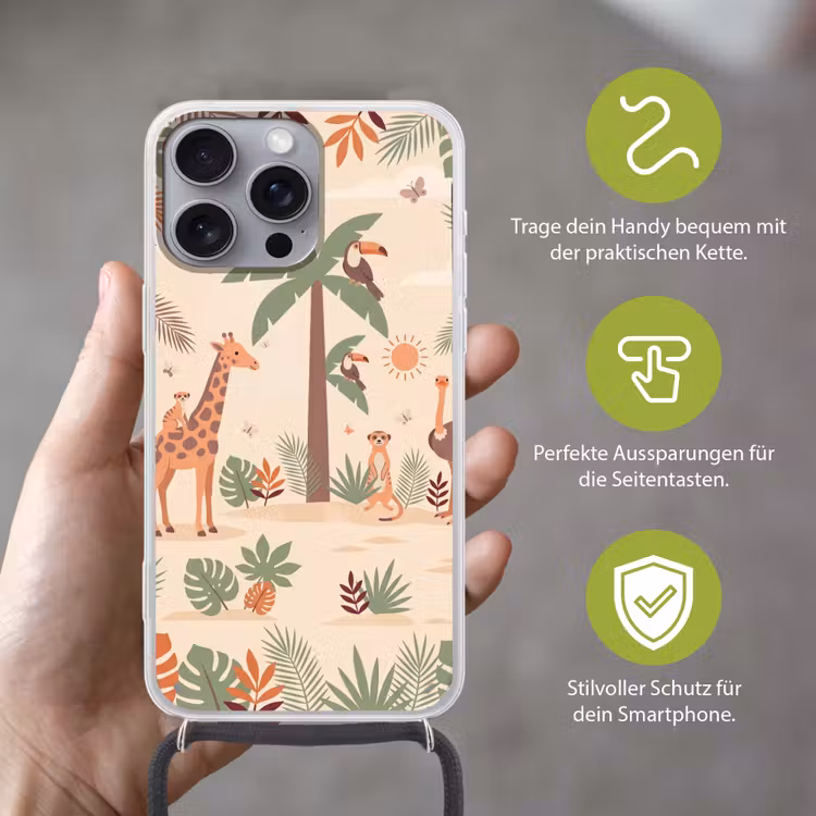 Dieren - Tropisch - Safari - Kleurrijk Hoesje iPhone 16 Pro Max met koord klein -sfeer2_DE