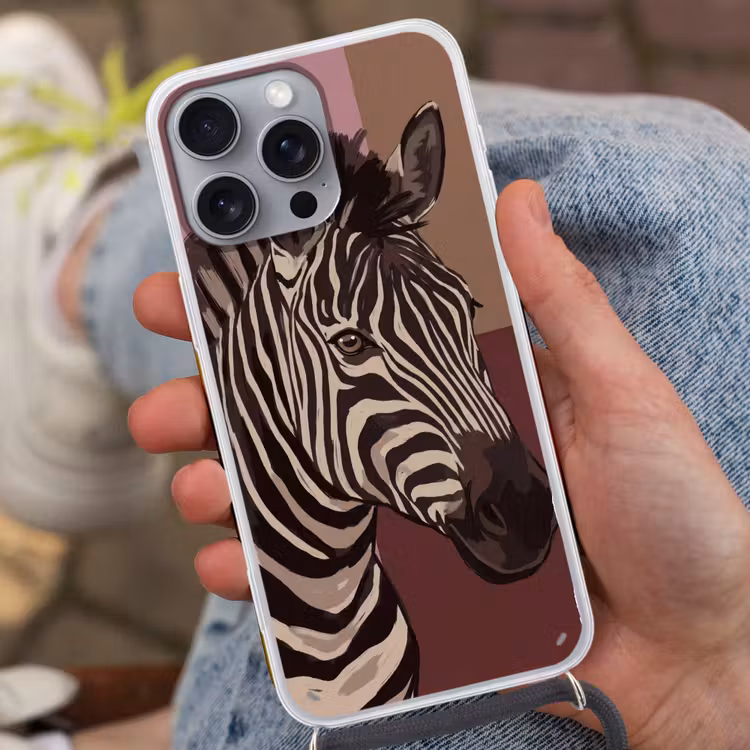 Dieren - Zebrahoofd - Wildlife - Modern - Bruin Hoesje iPhone 16 Pro Max met koord klein -sfeer3