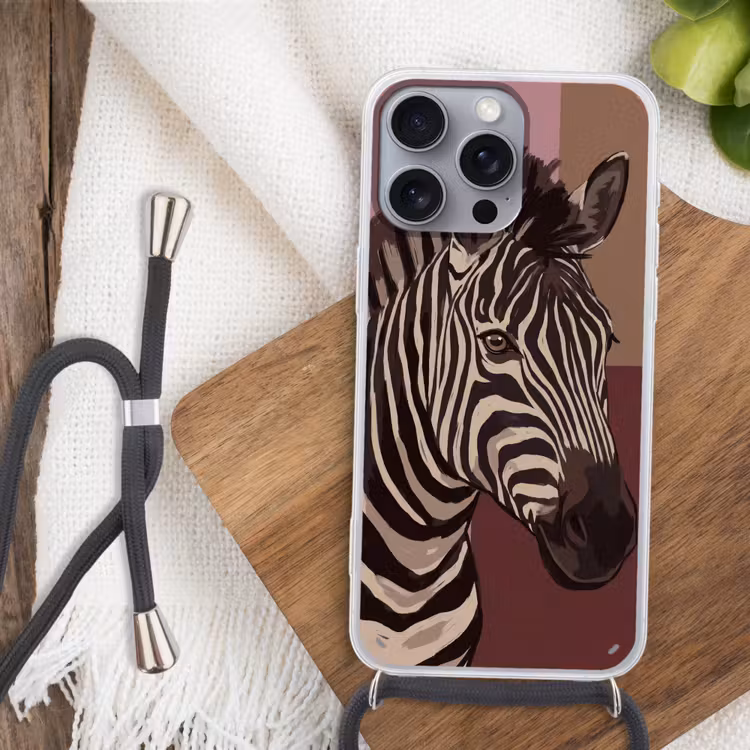 Dieren - Zebrahoofd - Wildlife - Modern - Bruin Hoesje iPhone 16 Pro Max met koord klein -sfeer4